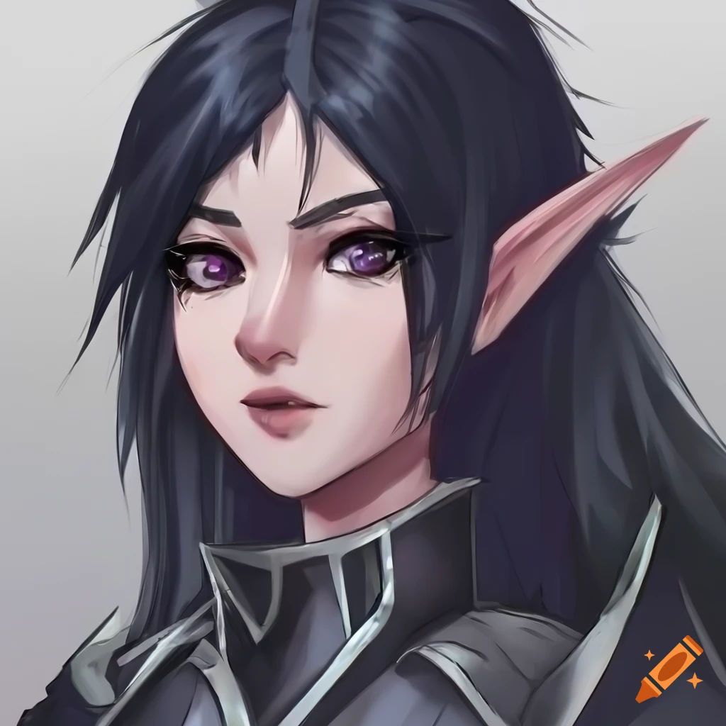 Wallpaper #FljiM5MBzN9vxX34CjrH299 Concept Art of a Confident Female Elf with Black Hair on Craiyon