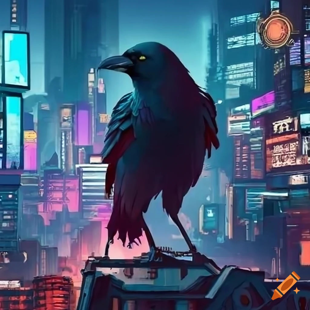 Wallpaper #cDFKNZMB5zzyi_yYTVYy8 Cyberpunk Crow with Mechanical Parts on Craiyon