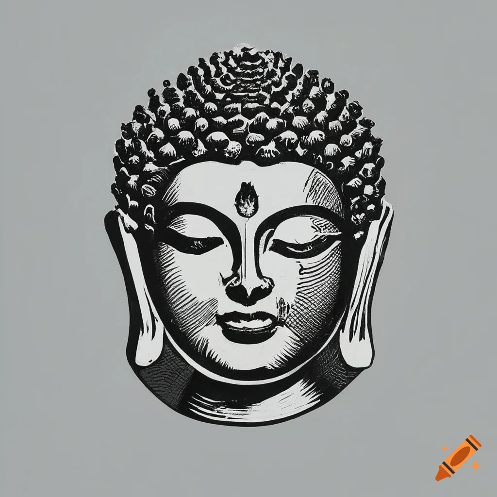 Wallpaper #rztWcJcBSWmA-tzpc4_4129 Black and White Linocut Print of Buddha on Craiyon