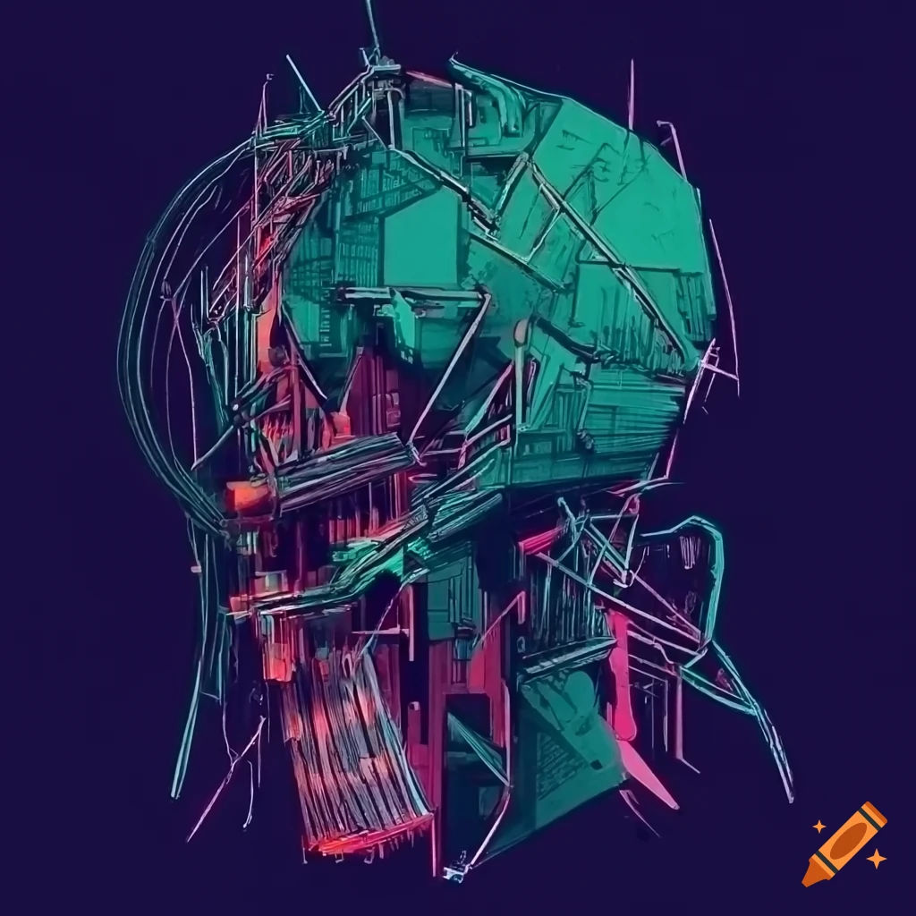 Wallpaper #4Wf665IBSpphPi3-Uk_6111 Minimalist Cyberpunk Drawing with Bones Wires and Spikes