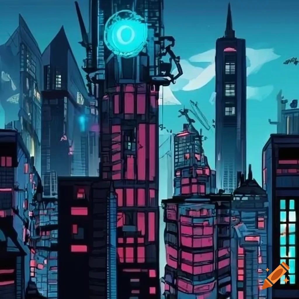 Wallpaper #kKXhNpMBVBiSkHCaCIoF252 Cyberpunk City in Comic Book Style