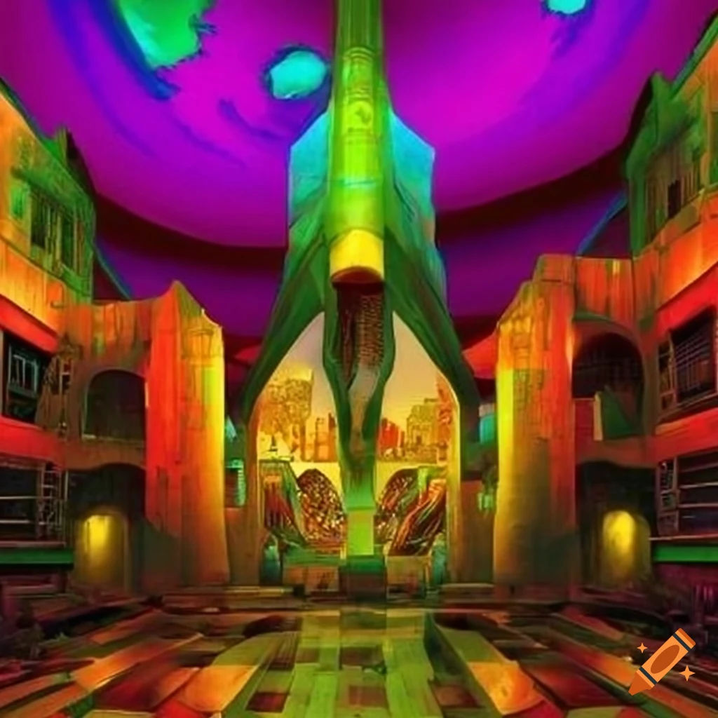 Wallpaper #NWcH9pIBSpphPi3-kYJt257 Psychedelic Dystopian City with Charles Moore Inspired Architecture on
