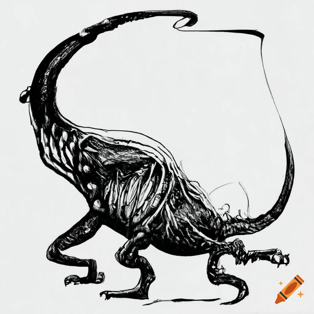 Wallpaper #2f-aZ5MB3lSXT3zUluJX124 Black and White Drawing of a Cybernetic Creature