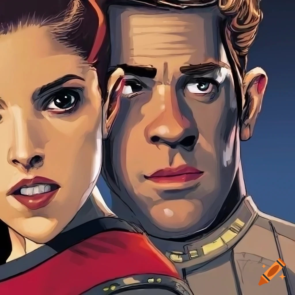 Wallpaper #hGcuDZMBSpphPi3-SeOZ270 Pulp Comic Art of John Krasinski and Anna Kendrick as Starship Captains
