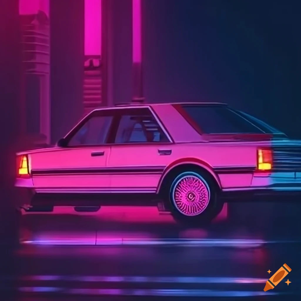 Wallpaper #bvthhpcBx-Hc5Y20w7Fl182 Neon Lit Synthwave Scene with a 1980s Toyota Camry on Craiyon