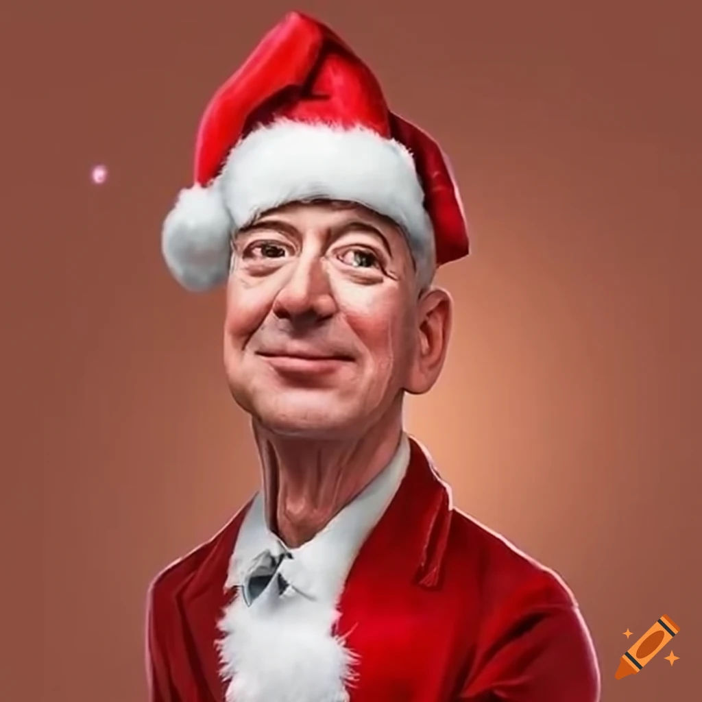 Wallpaper #lTGnNZMB5zzyi_yYH1f-128 Humorous Illustration of Jeff Bezos as Santa Claus