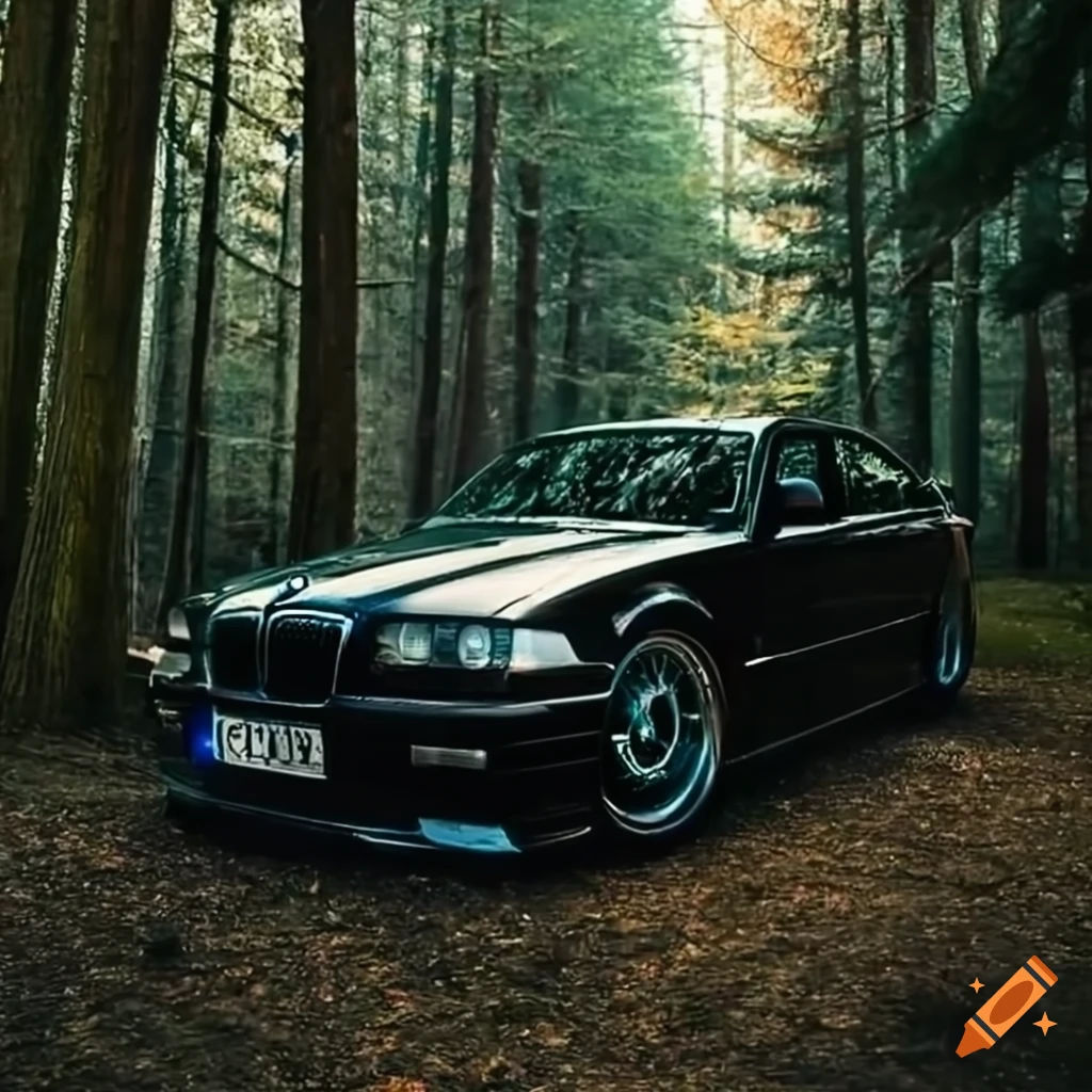 Wallpaper #NUDCMZMBJhL2WPbaZMi032 Scenic View of a Black BMW E36 Parked in a Forest