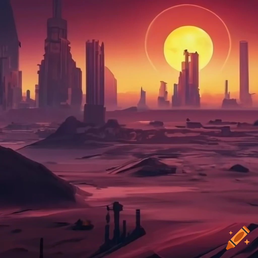 Wallpaper #h2jeIZMBSpphPi3-BDEJ199 Sci Fi Cityscape in a Desert Landscape