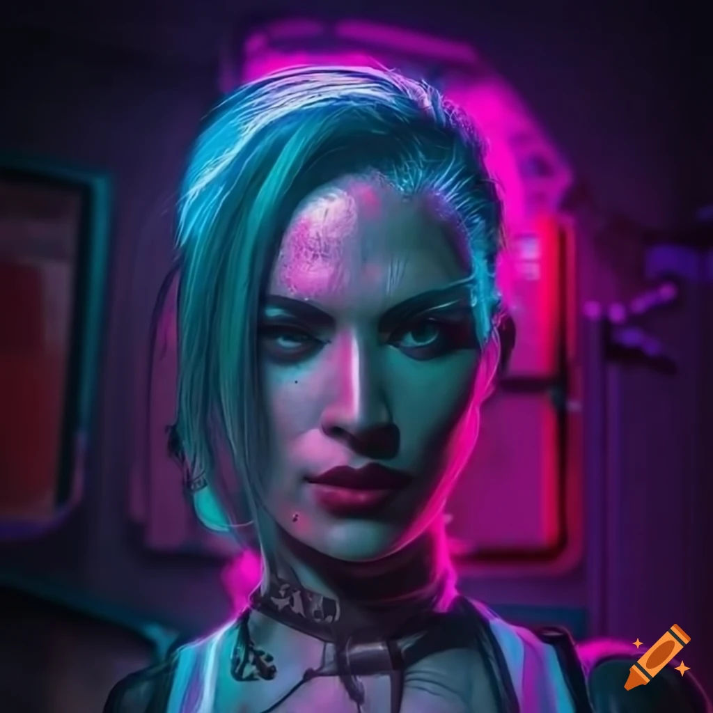 Wallpaper #SkCRMZMBJhL2WPbalcdC257 Close Up of Judy Alvarez from Cyberpunk with Neon Lights on Craiyon