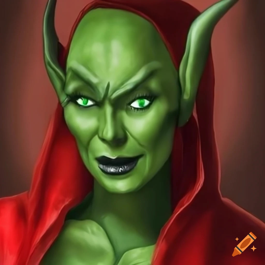 Wallpaper #GkAxMJMBJhL2WPbaVMA6334 Illustration of a Shy Female Green Goblin in a Red Robe on Craiyon
