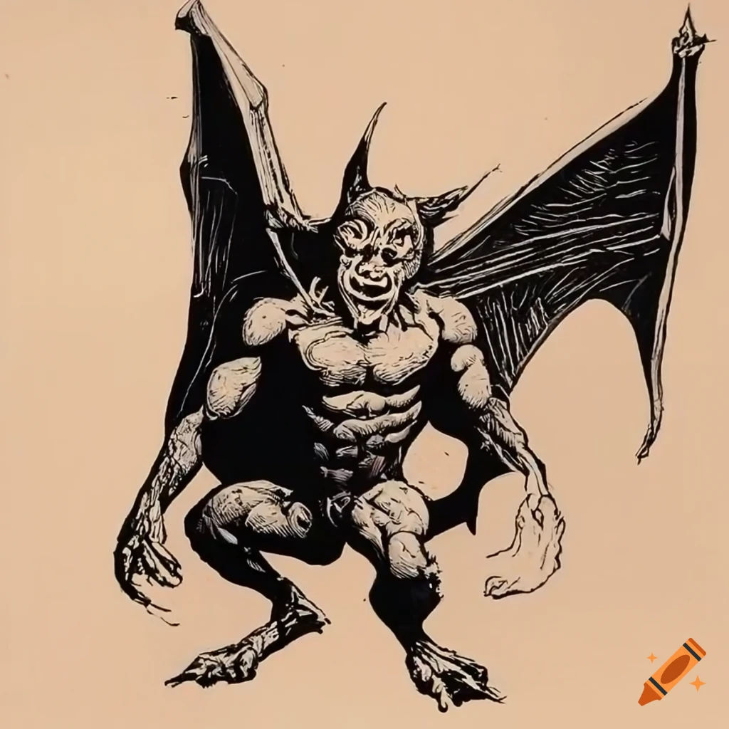 Wallpaper #dfTIOpMBKFX8bn3roXlL284 Linocut Engraving of a Monstrous Bat Creature on Craiyon