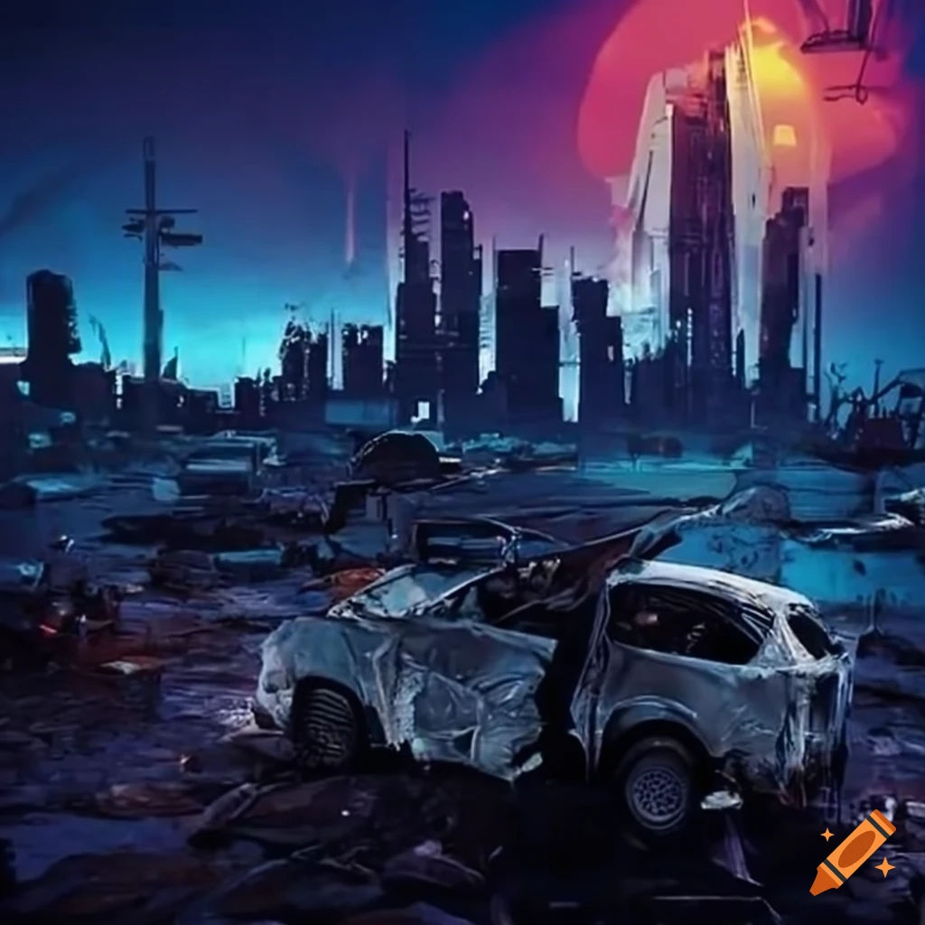 Wallpaper #oJl_P5MBUcASHT6nQswf282 Sunset Over a Post Apocalyptic Cityscape on Craiyon