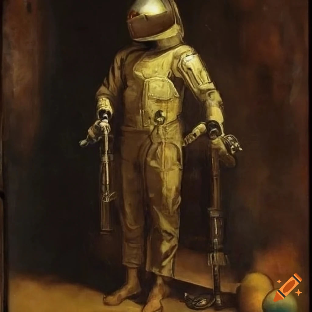 Wallpaper #K2dt95IBSpphPi3-a4aI189 Painting of a Man in Sci Fi Overalls and Space Helmet