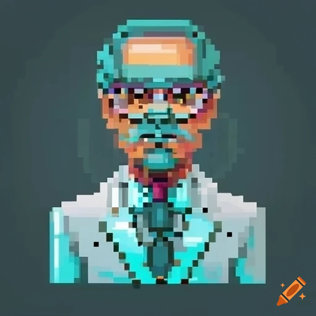 Wallpaper #42exDJMBSpphPi3-h9_r54 Pixel Art of an 80s Style Scientist on Craiyon