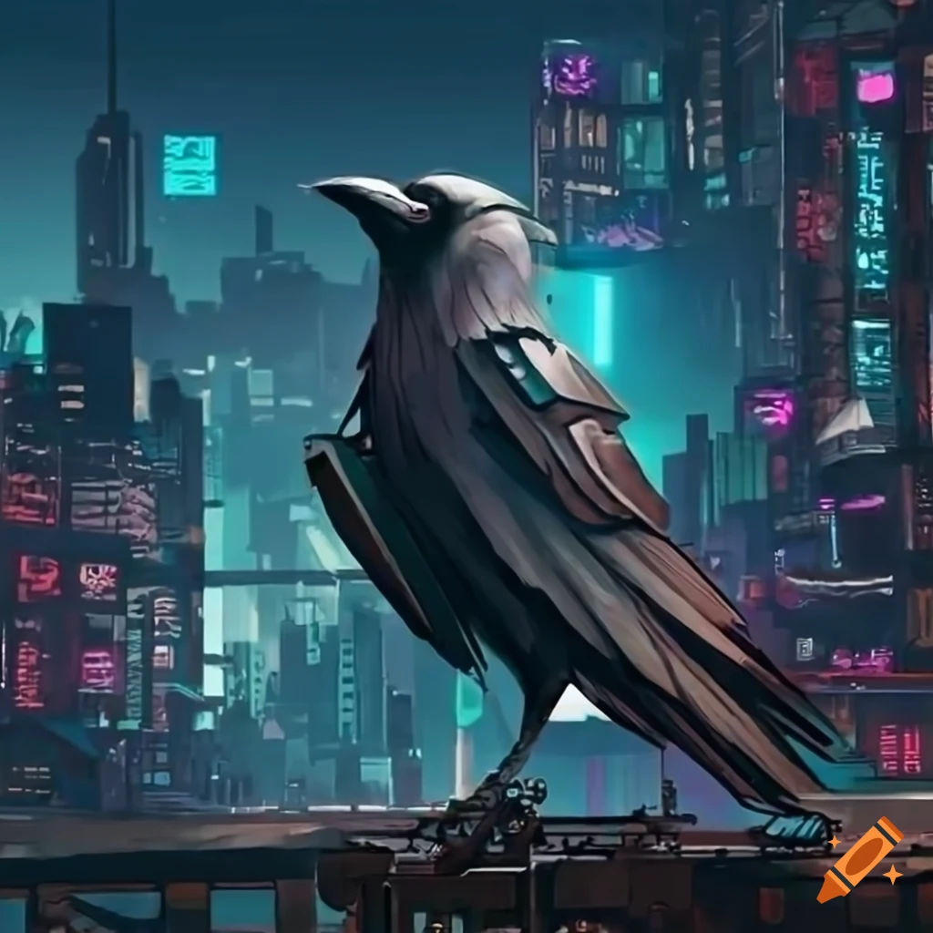 Wallpaper #cDFKNZMB5zzyi_yYTVYy7 Cyberpunk Crow with Mechanical Parts on Craiyon