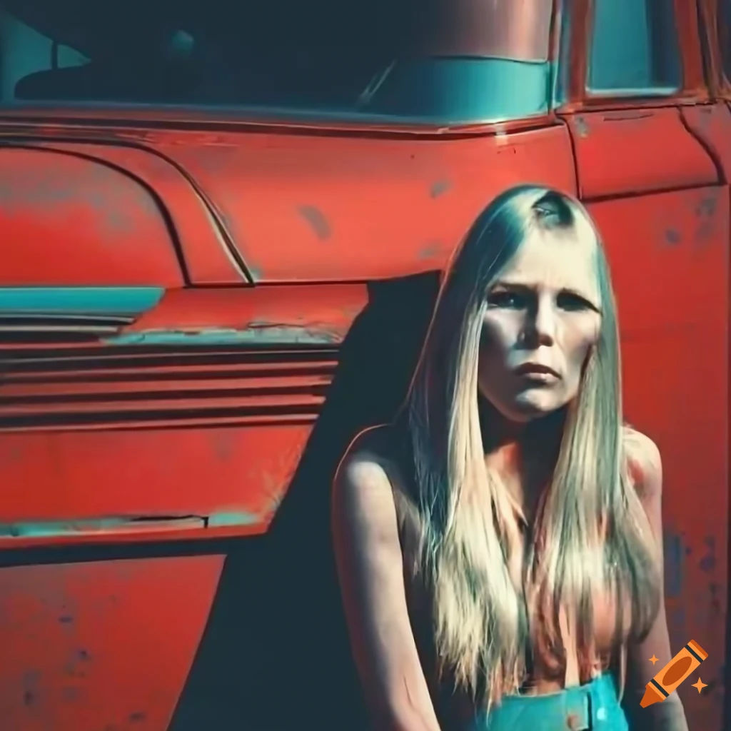 Wallpaper #Dmef-5IBSpphPi3-qJVR392 Close Up of Joni Mitchell and a Rusty Red 1963 Chevy Truck