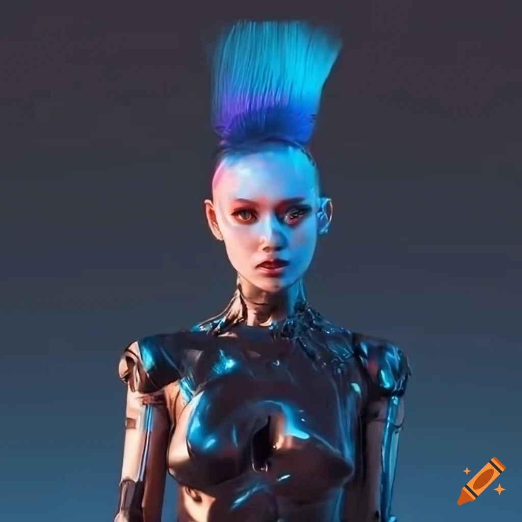 Wallpaper #w2gaH5MBSpphPi3-1yqM44 Cyberpunk Woman with Mohawk and Robotic Arm on Street