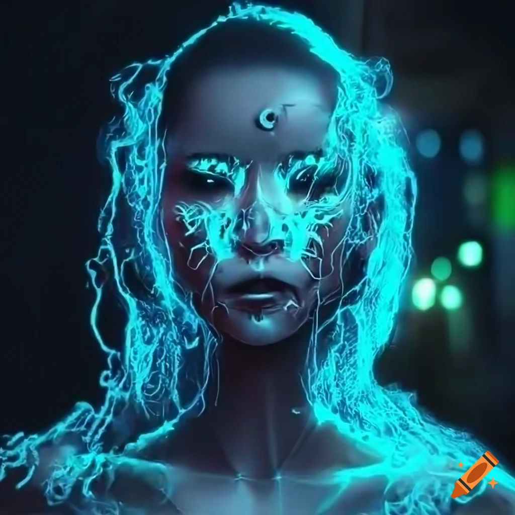 Wallpaper #e9tnMpMB3oUMxGFSkT0z7 Holographic Character with Glowing Eyes