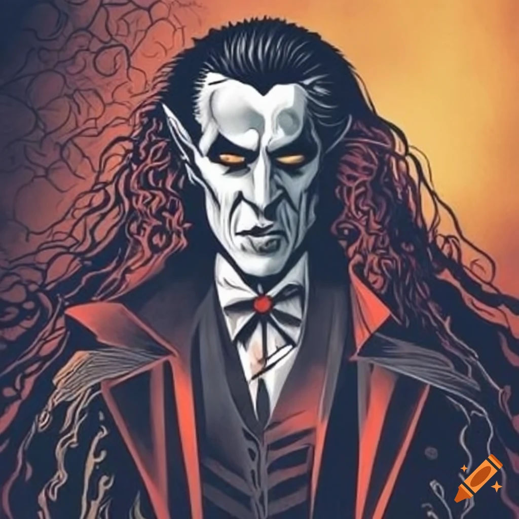 Wallpaper #UEBvMJMBJhL2WPbav8H-275 Illustration of Dracula with Long Flowing Hair on Craiyon