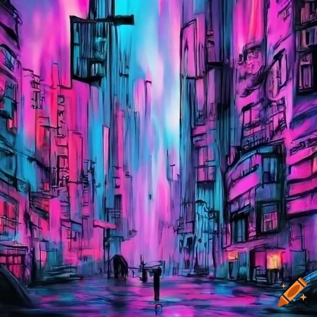 Wallpaper #4Wf665IBSpphPi3-Uk_6166 Charcoal Drawing of a Futuristic Cyberpunk City