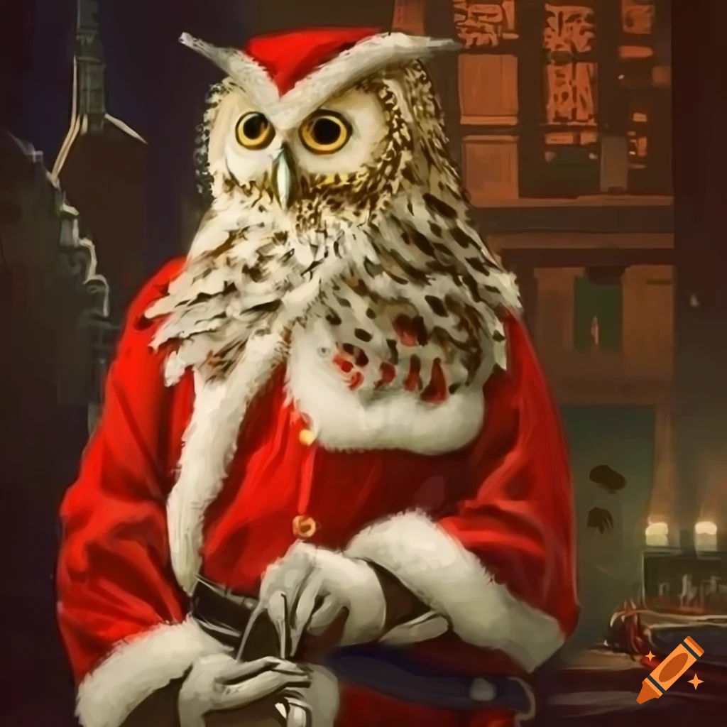 Wallpaper #AF7fMpMBborbLbczZGDZ246 Cyberpunk Owl Dressed as Santa Claus