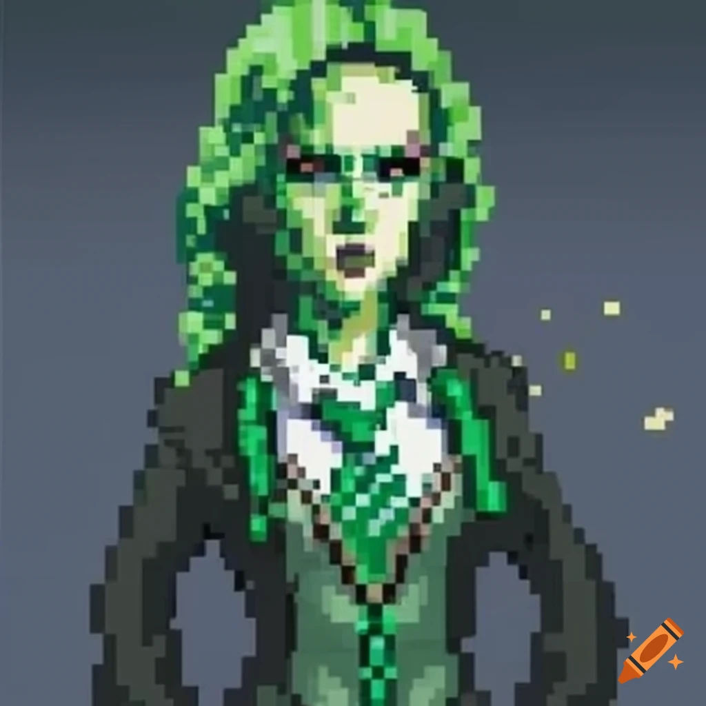 Wallpaper #VhfjPZMBPLD5_VENJd5E135 Pixel Art of a Female Alien in Slytherin Uniform on Craiyon