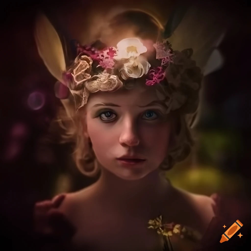 Wallpaper #7DE0NZMB5zzyi_yYk1WD440 Hyperrealistic Steampunk Fairy Surrounded by Flowers