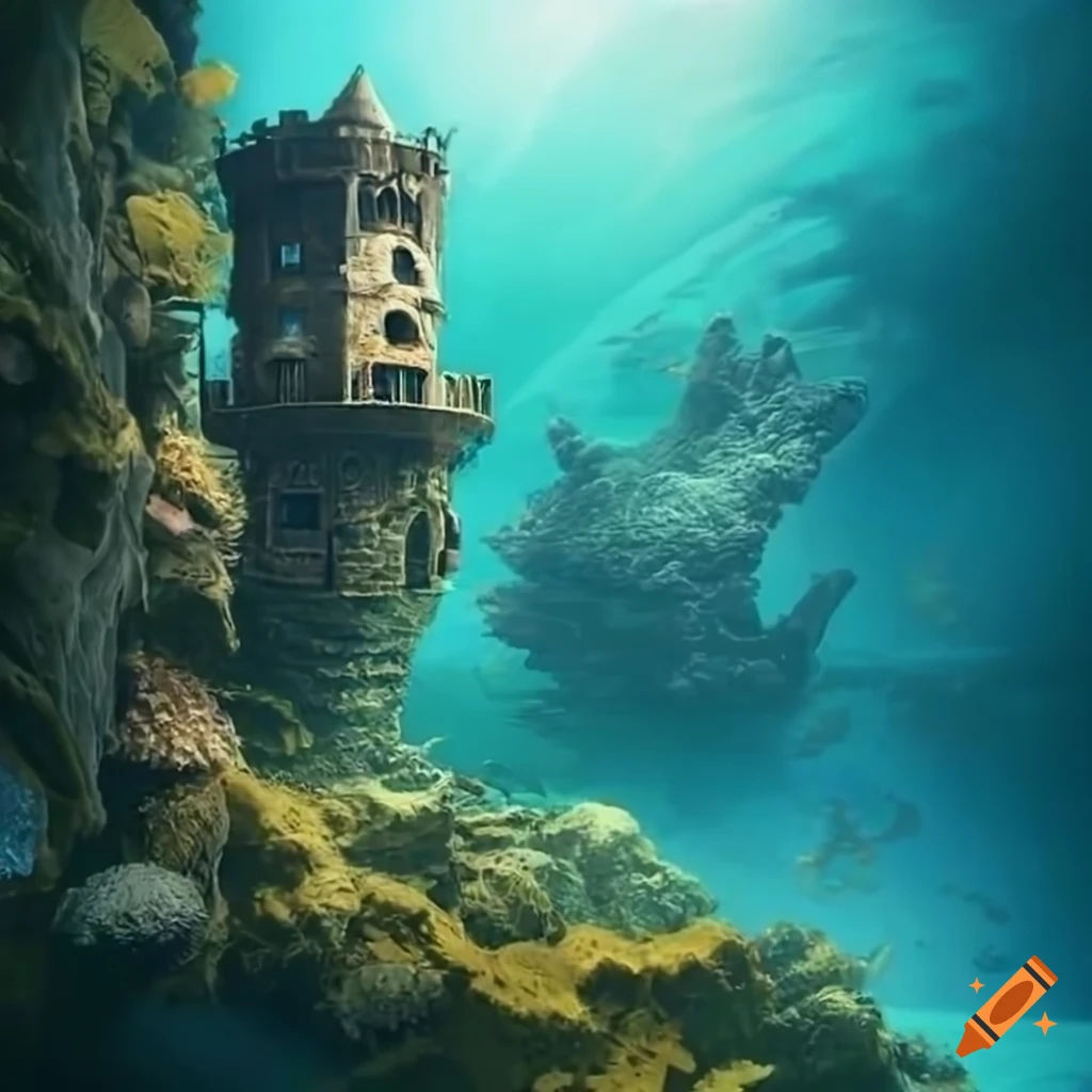 Wallpaper #JjHXNZMB5zzyi_yYqFgw406 Underwater Steampunk Medieval Tower on Craiyon