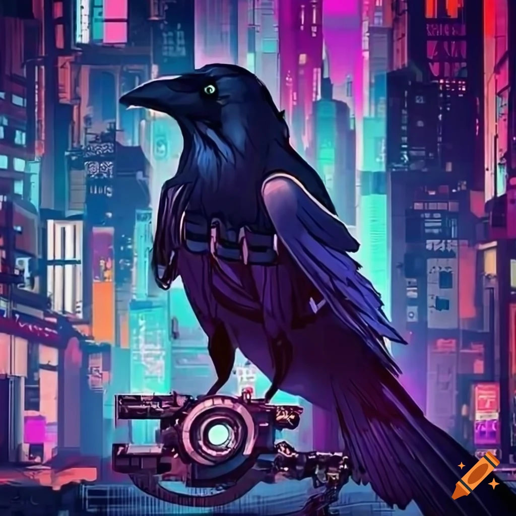 Wallpaper #cDFKNZMB5zzyi_yYTVYy6 Cyberpunk Crow with Mechanical Parts on Craiyon