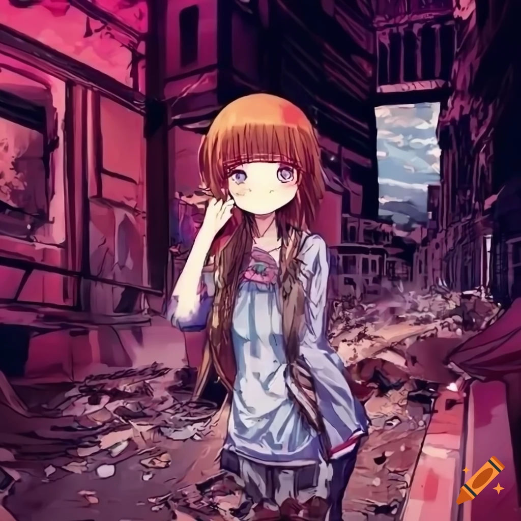 Wallpaper #oJl_P5MBUcASHT6nQswf396 Anime Girl in a Post Apocalyptic City