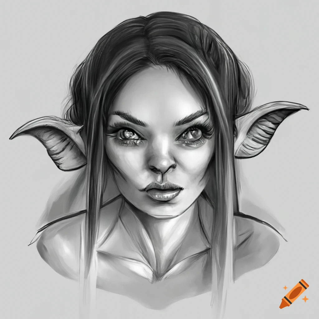 Wallpaper #GkAxMJMBJhL2WPbaVMA6338 Black and White Pencil Sketch of a Beautiful Goblin Woman Scholar in a
