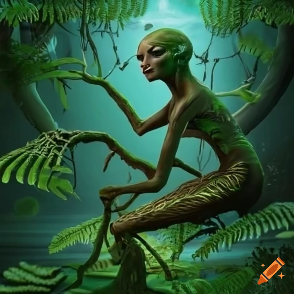 Wallpaper #KWch-ZIBSpphPi3-vozd227 Sci Fi Illustration of an Alien Tree Fern Vine Woman on Craiyon