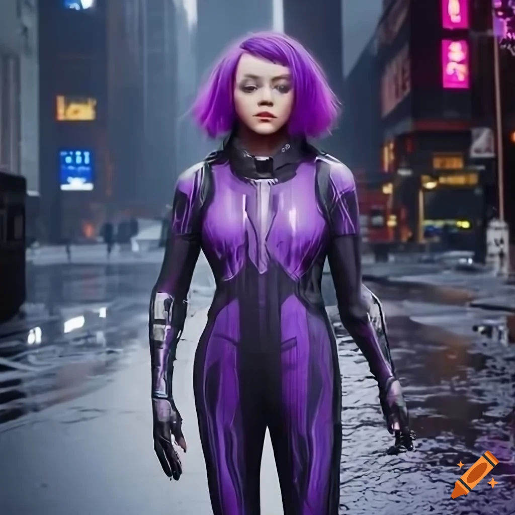 Wallpaper #ImfT-JIBSpphPi3-wItD67 Maisie Williams as a Futuristic Girl in Cyberpunk New York Street on