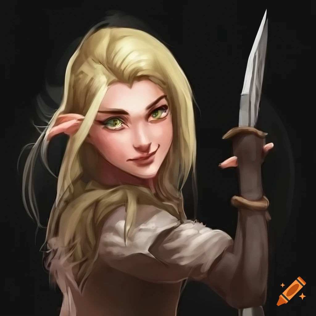 Wallpaper #DZ27ZJcBkAG5jTCH-LFh47 Digital Art of a Charming Half Elf Girl Wielding Daggers on Craiyon