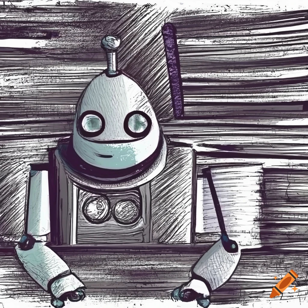 Wallpaper #NWcH9pIBSpphPi3-kYJt98 Sad Robot in a Dystopian Factory Charcoal Drawing on Craiyon
