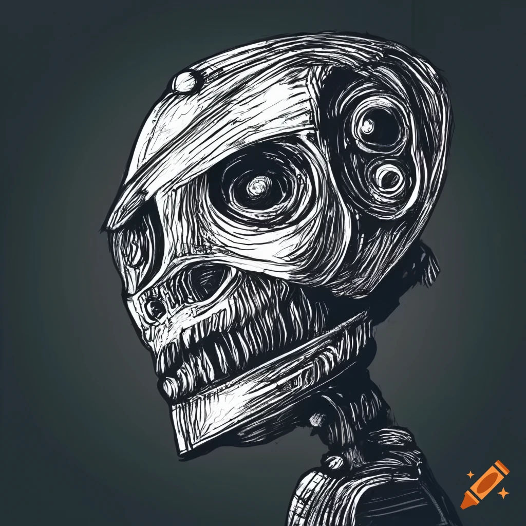 Wallpaper #NWcH9pIBSpphPi3-kYJt198 Sad Robot in a Dystopian Factory Charcoal Drawing on Craiyon