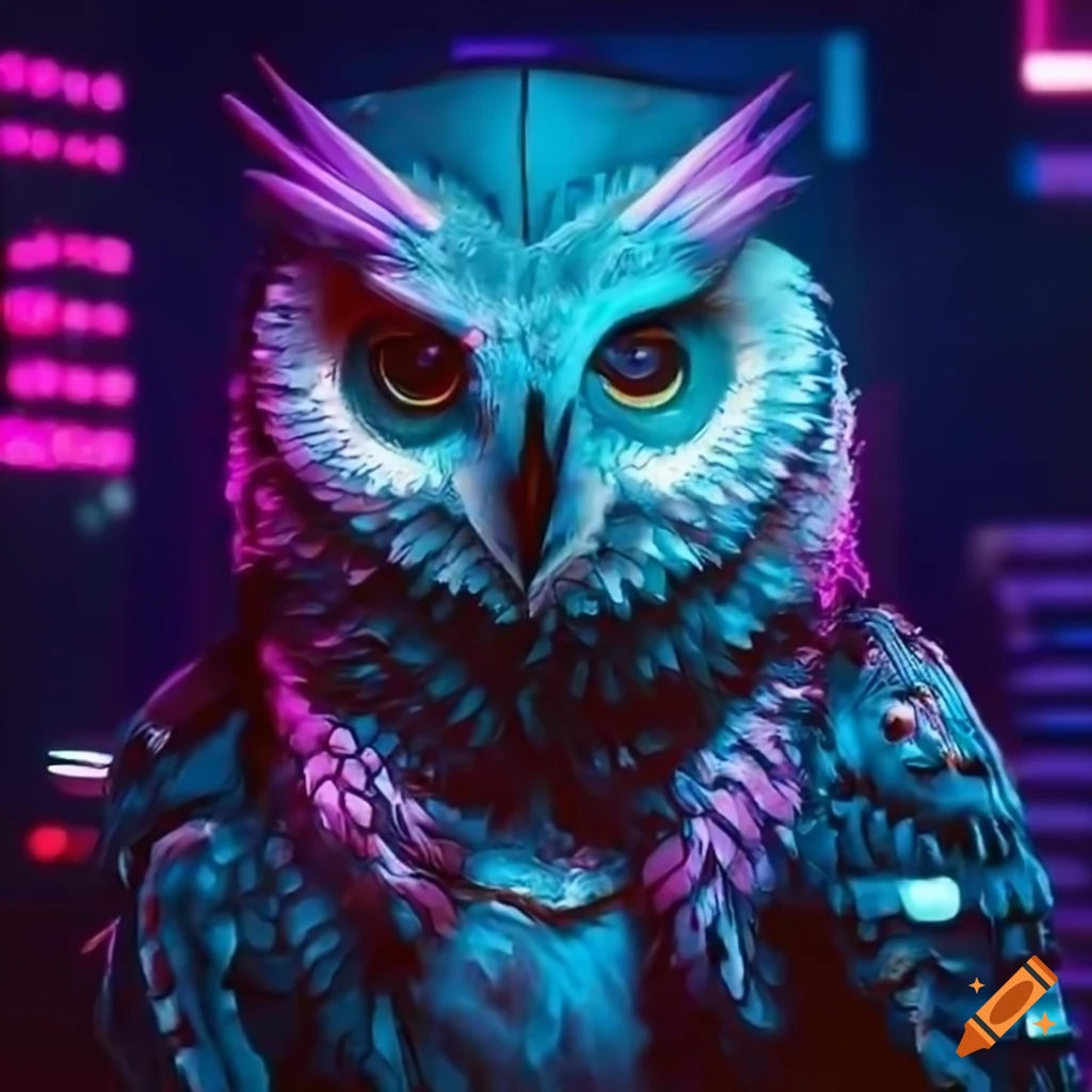 Wallpaper #AF7fMpMBborbLbczZGDZ141 Cyberpunk Owl in a Futuristic City at Night on Craiyon