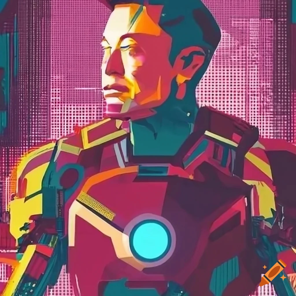 Wallpaper #bWe375IBSpphPi3-bmPv104 Futuristic Pop Art Poster of Elon Musk in Iron Man Suit on Craiyon