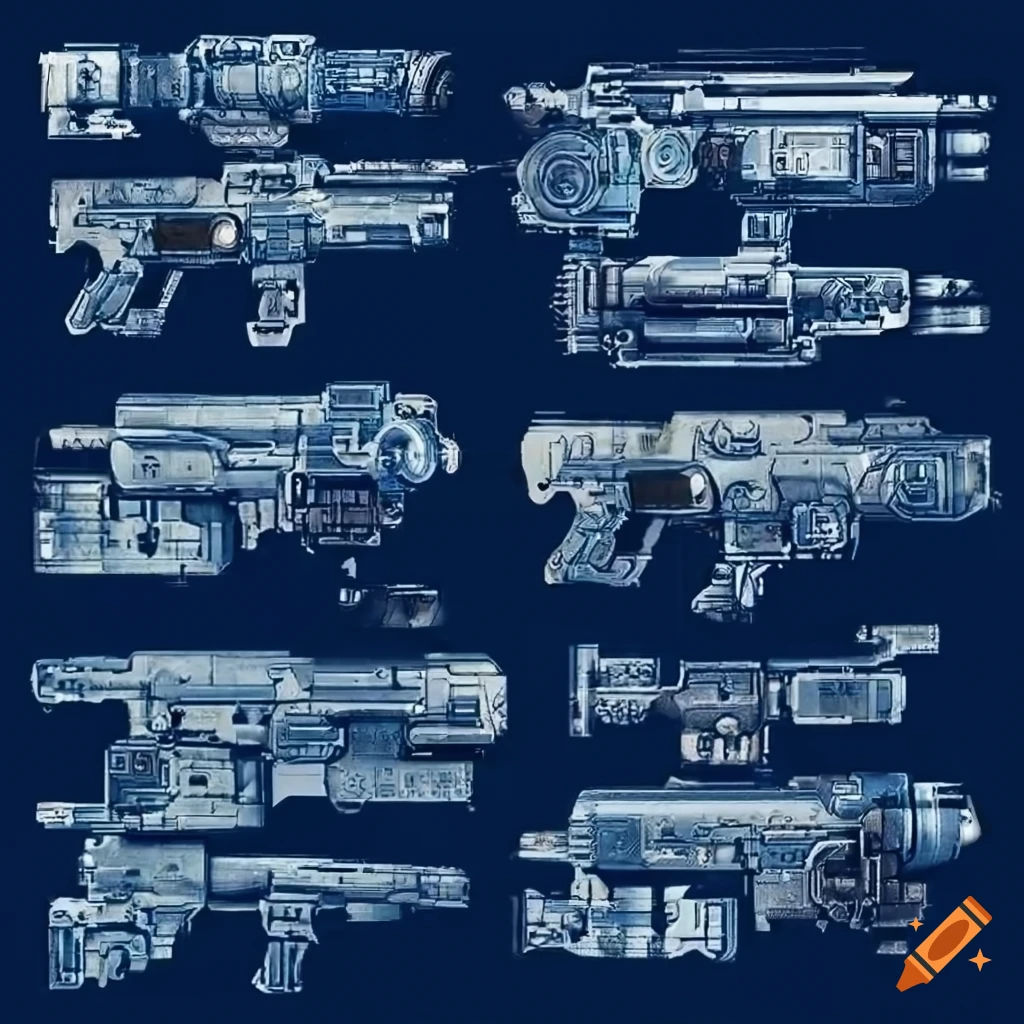 Wallpaper #H2huGZMBSpphPi3-FBdI292 Detailed Blueprint of a Sci Fi Weapons System on Craiyon