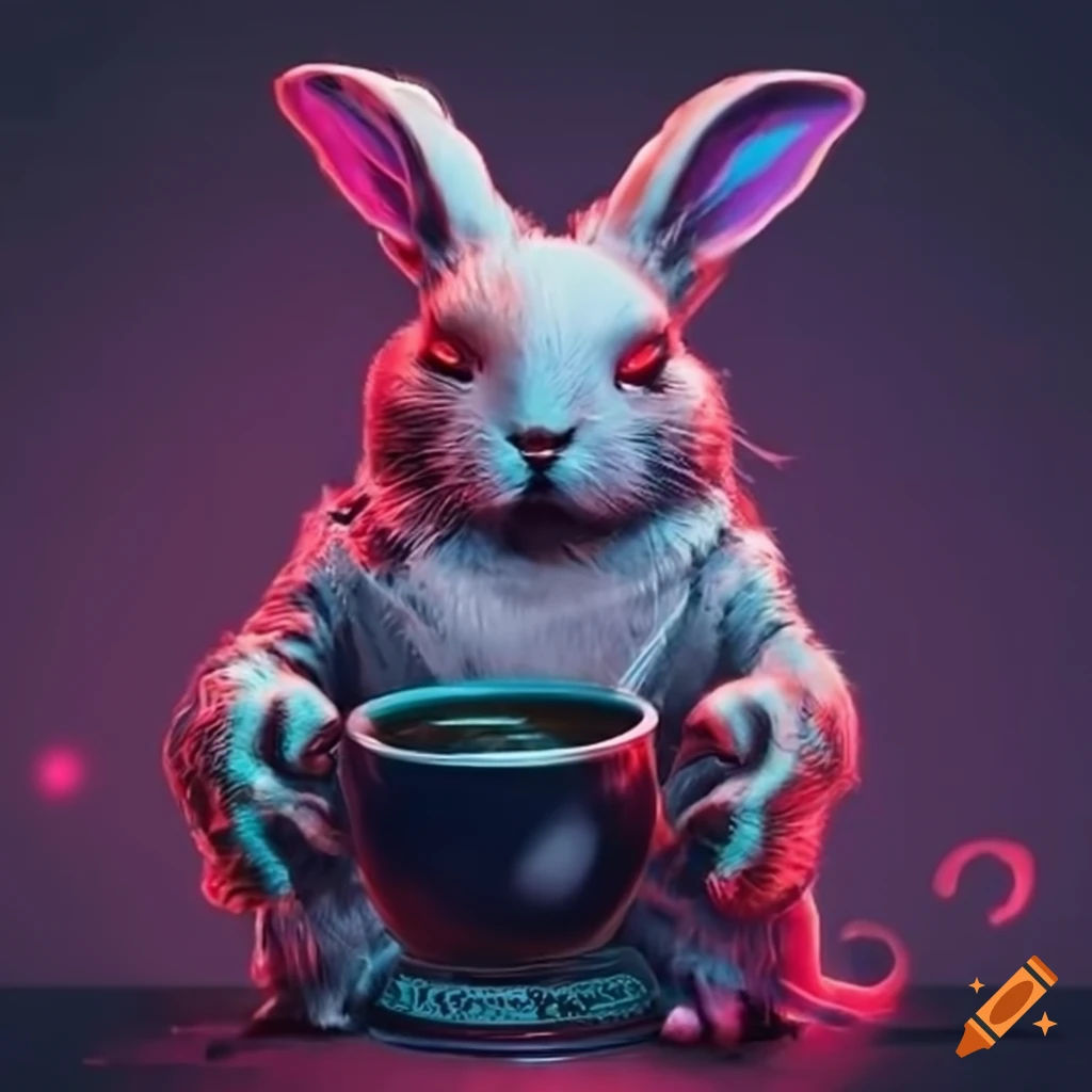 Wallpaper #qa3MMZMBKf019FdaUxGB189 Cyberpunk Rabbit Enjoying Tea on Craiyon