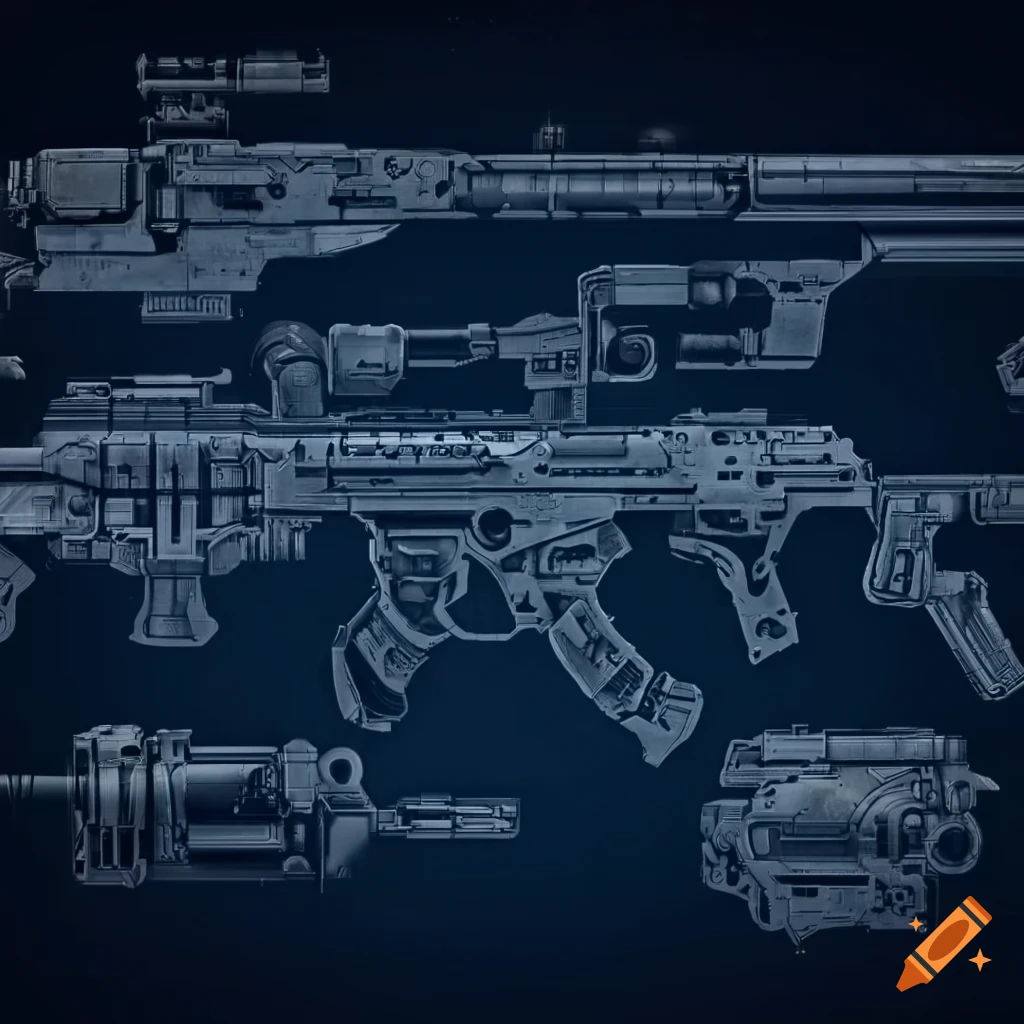 Wallpaper #H2huGZMBSpphPi3-FBdI301 Detailed Blueprint of a Sci Fi Weapons System on Craiyon