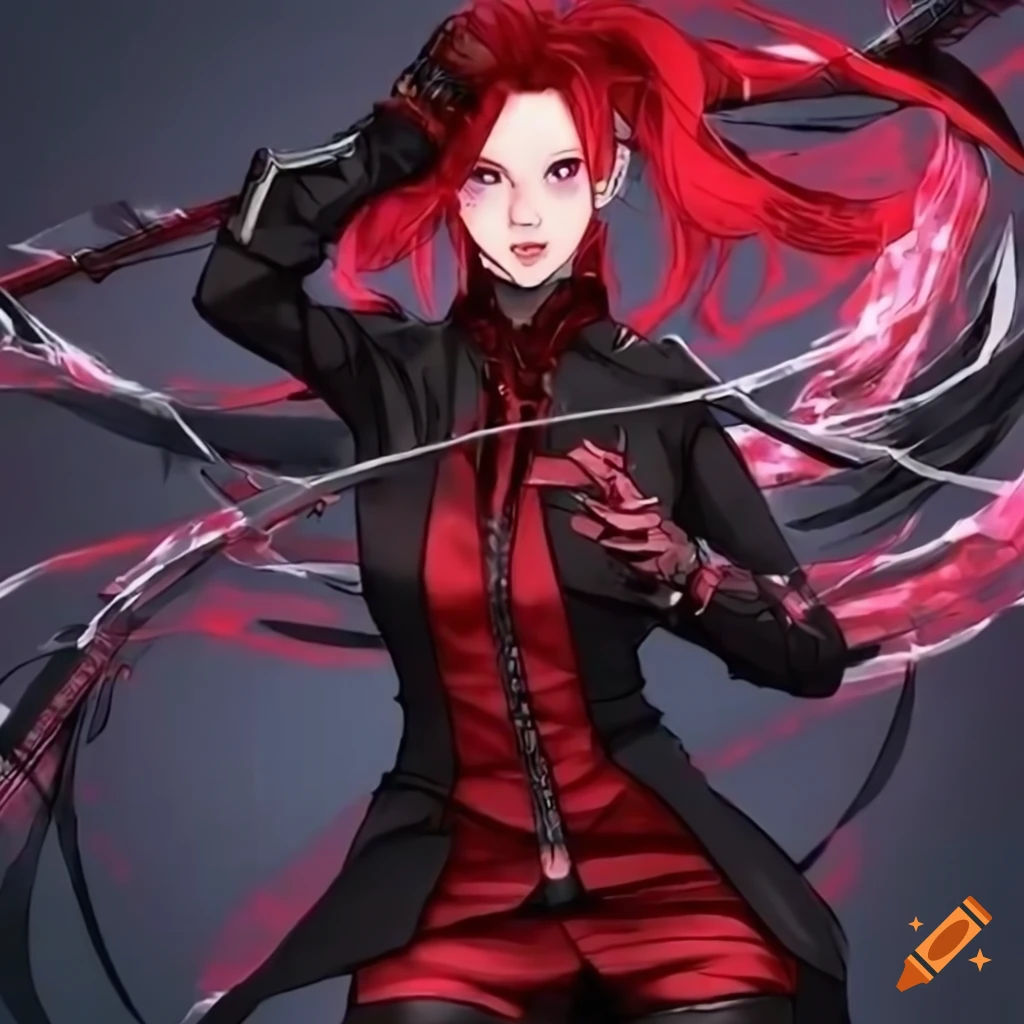Wallpaper #Fe8FTZMBMN-XEVvVuT-n139 Cyberpunk Ninja Woman in Black Red Attire with Swirling Blades on Craiyon
