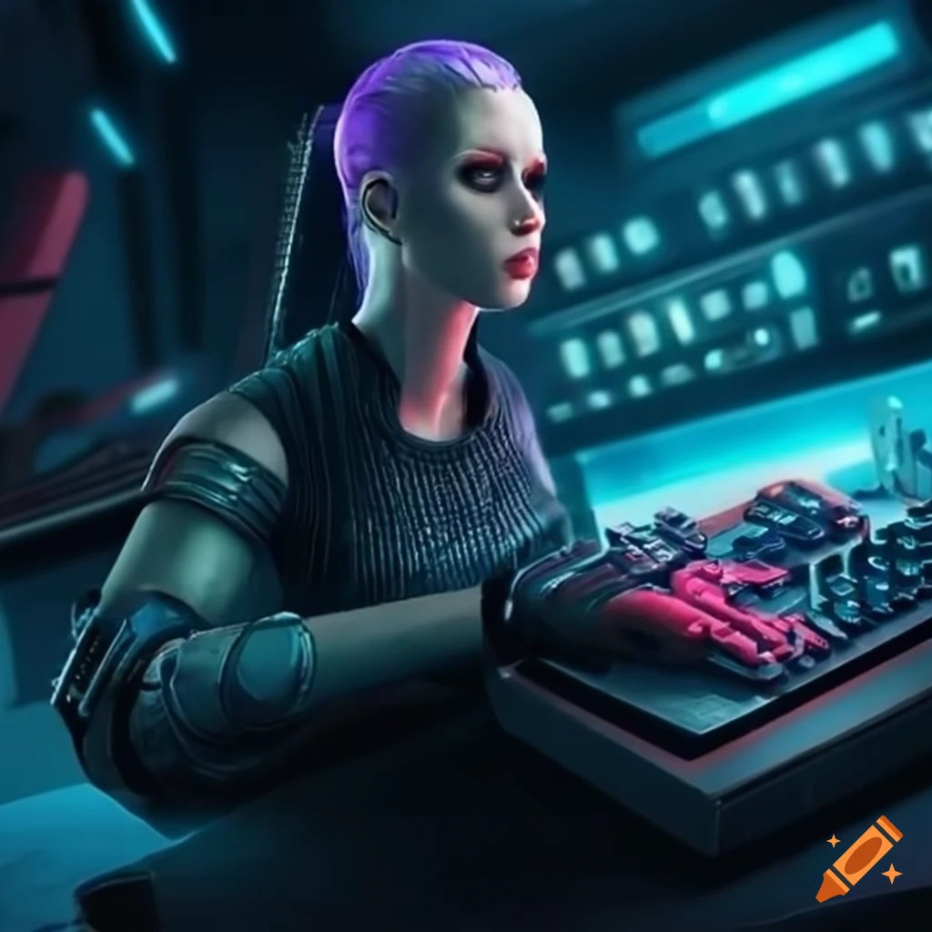 Wallpaper #I6WROJMBVBiSkHCaw440166 Sci Fi Cyberpunk Coder Typing on Keyboard on Craiyon
