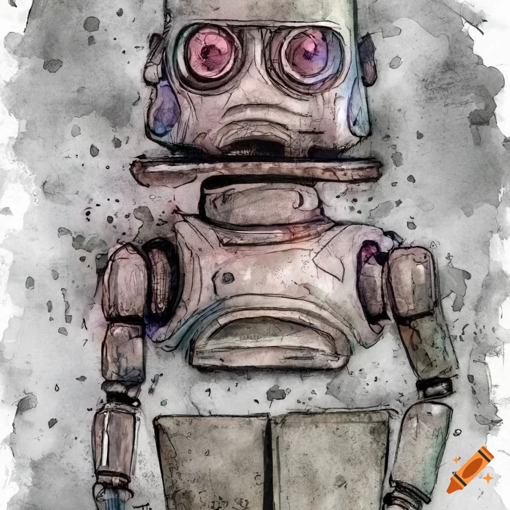 Wallpaper #NWcH9pIBSpphPi3-kYJt93 Sad Robot in a Dystopian Factory Charcoal Drawing on Craiyon