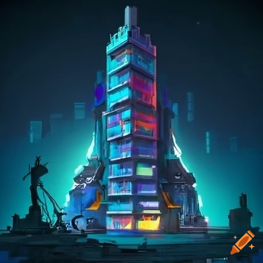 Wallpaper #sGf07JIBSpphPi3-g1XU389 Sci Fi Building with Abstract Design and Vibrant Colors on Craiyon