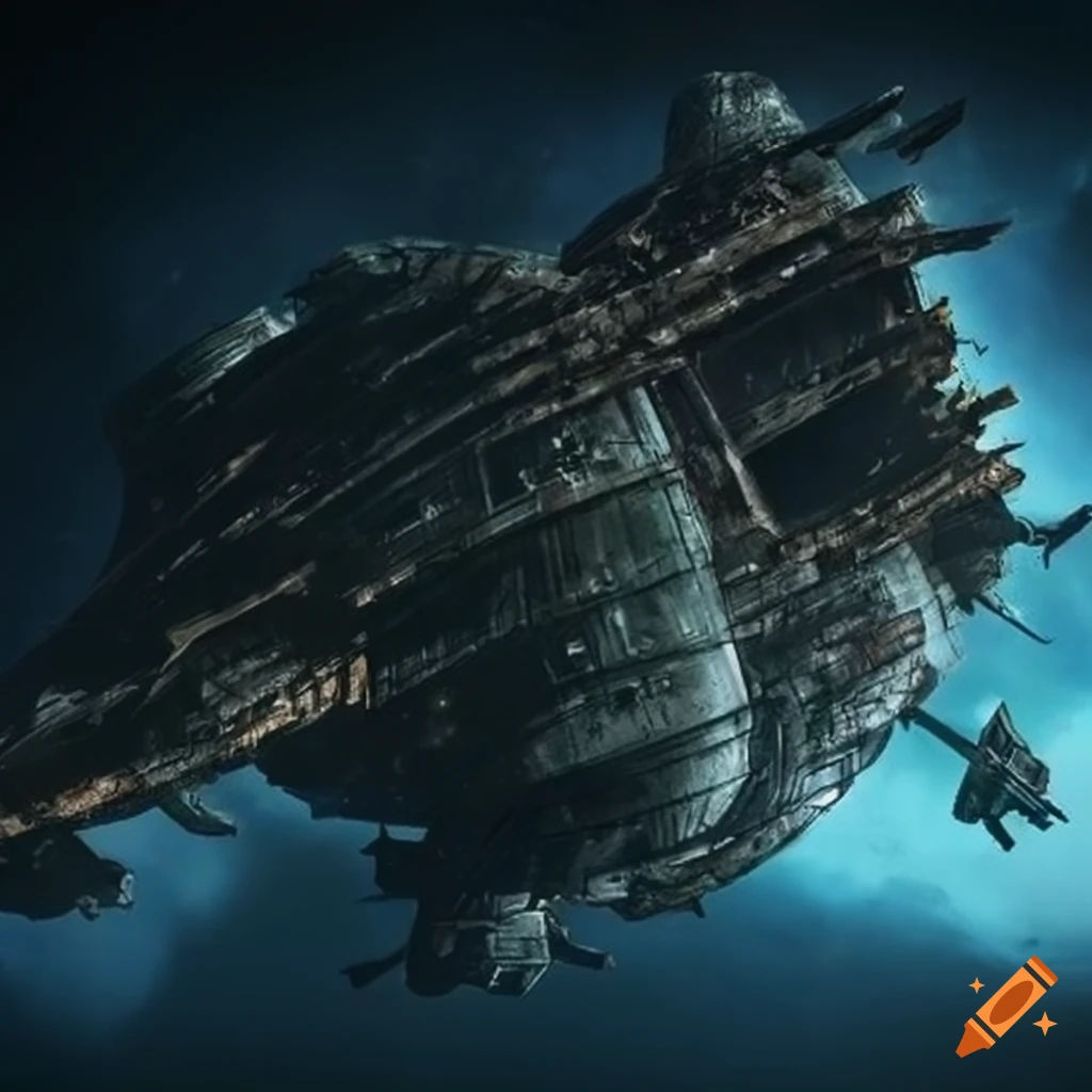 Wallpaper #8miAIJMBSpphPi3-mS3Z147 Derelict Spaceship in Space on Craiyon