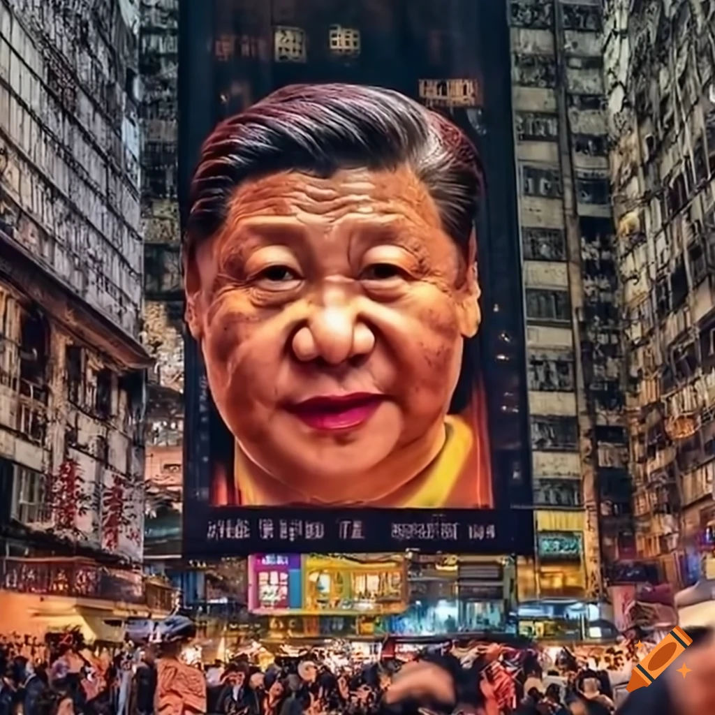 Wallpaper #NWcH9pIBSpphPi3-kYJt267 Dystopian Street with a Large Television Screen Displaying Xi Jinpings