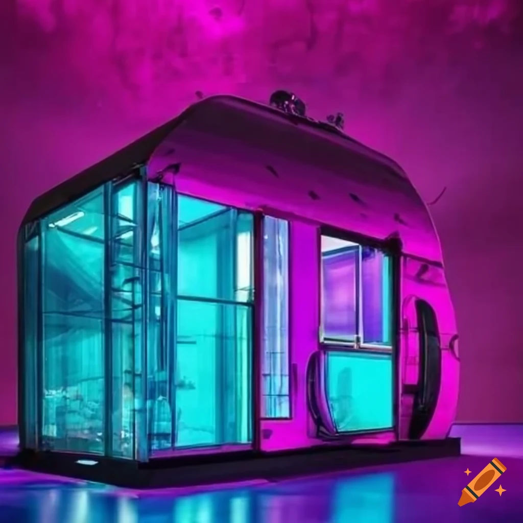 Wallpaper #_Wd9_pIBSpphPi3-Hp-I102 Retro Futuristic Space Colony Structures with Colored Glass Walls in