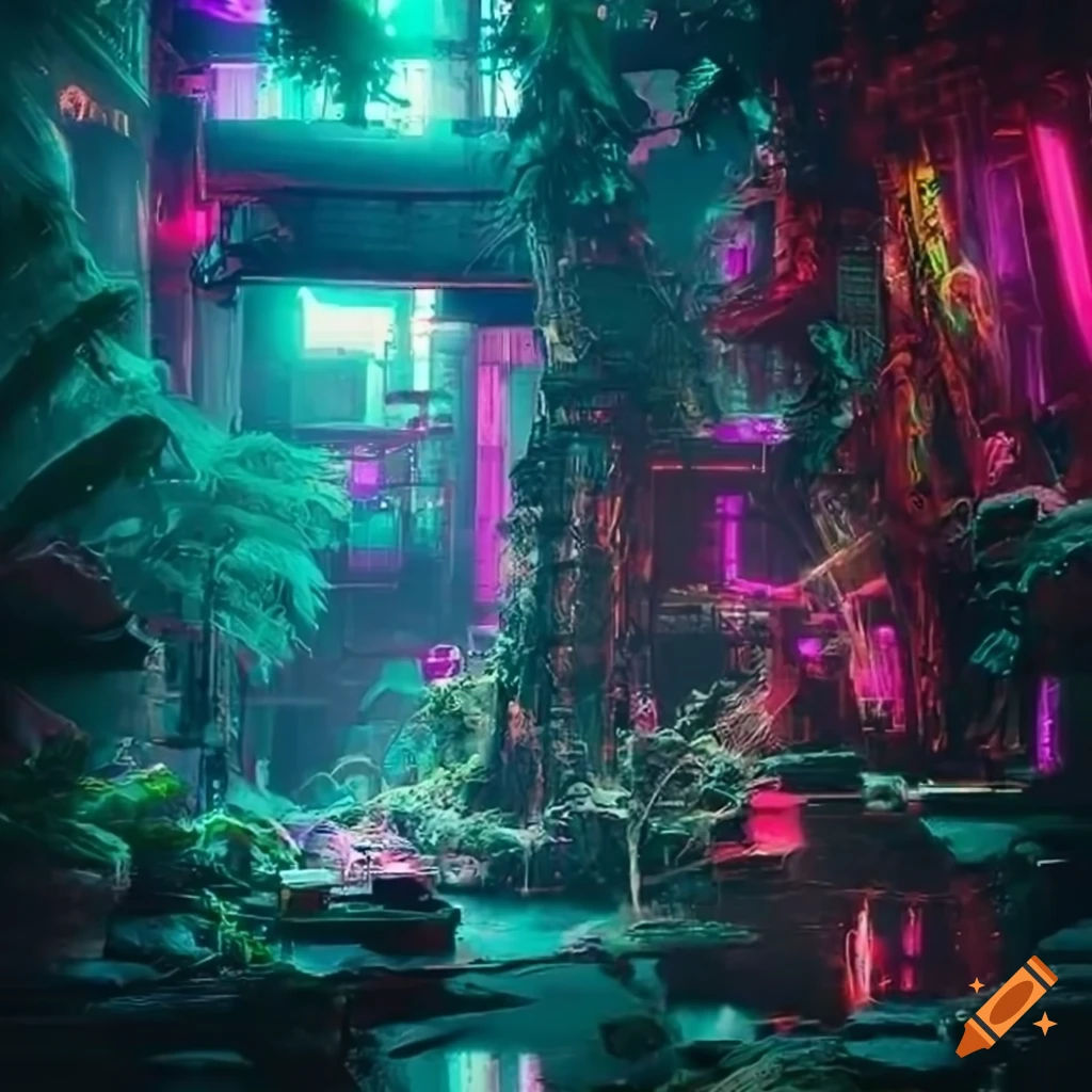 Wallpaper #FnSKwY4B_8f4nGFaRW608 Cyberpunk Rainforest on Craiyon