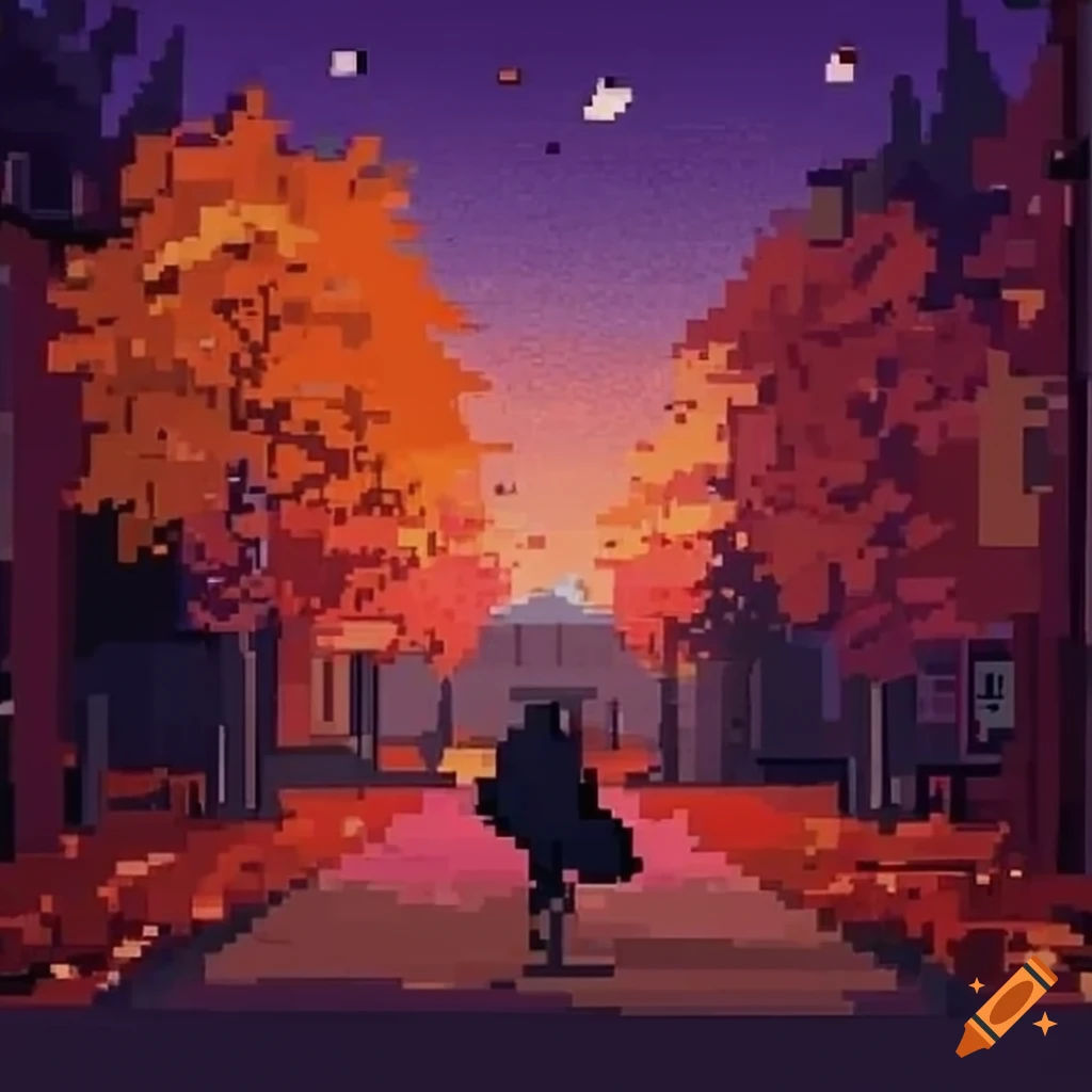 Wallpaper #0GgmGJMBSpphPi3-_xE1345 Lofi Pixel Art of an Autumn Street Scene